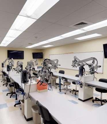 The microsurgical or temporal bone lab at the Center for Procedural Innovation on the Mayo Clinic Scottsdale campus, equipped with 11 tabletop mounted microscopes.